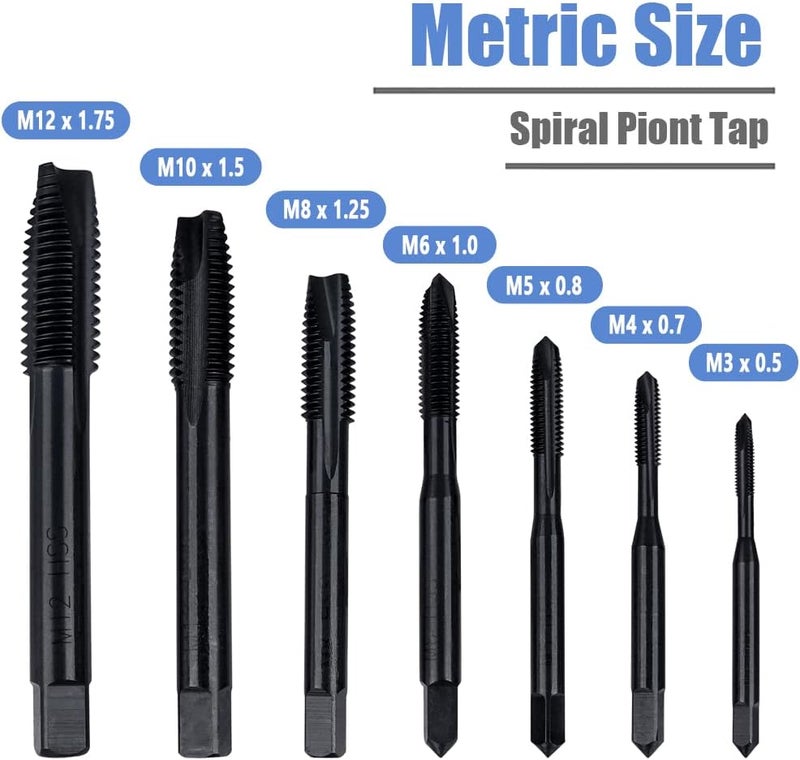Mesee 7 Pieces Nitriding Coated Spiral Pointed Taps Set High Speed Steel Metric Thread Tap M3 M4 M5 M6 M8 M10 M12 Machine Plug Screw Tap Threading Tools Kit - Image 2